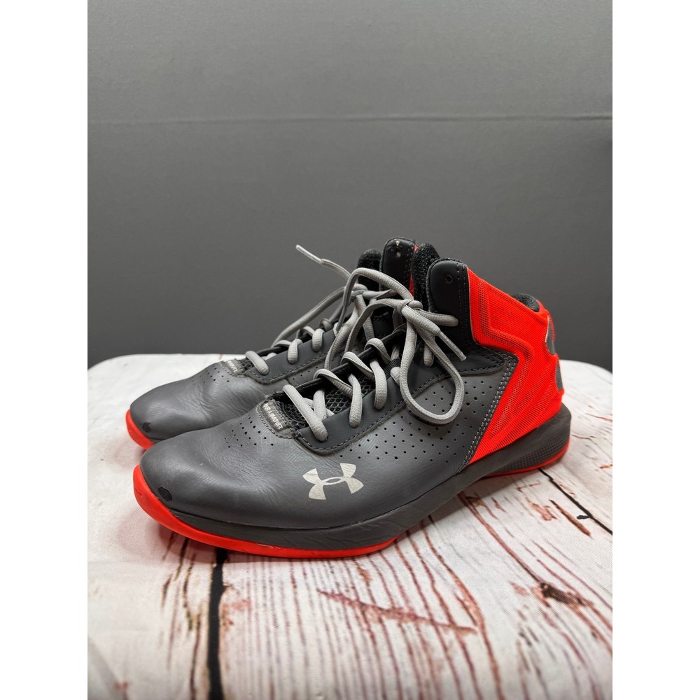Under Armour Basketball Shoes Kids Grey Orange High Top 1259014-041 Size 6Y